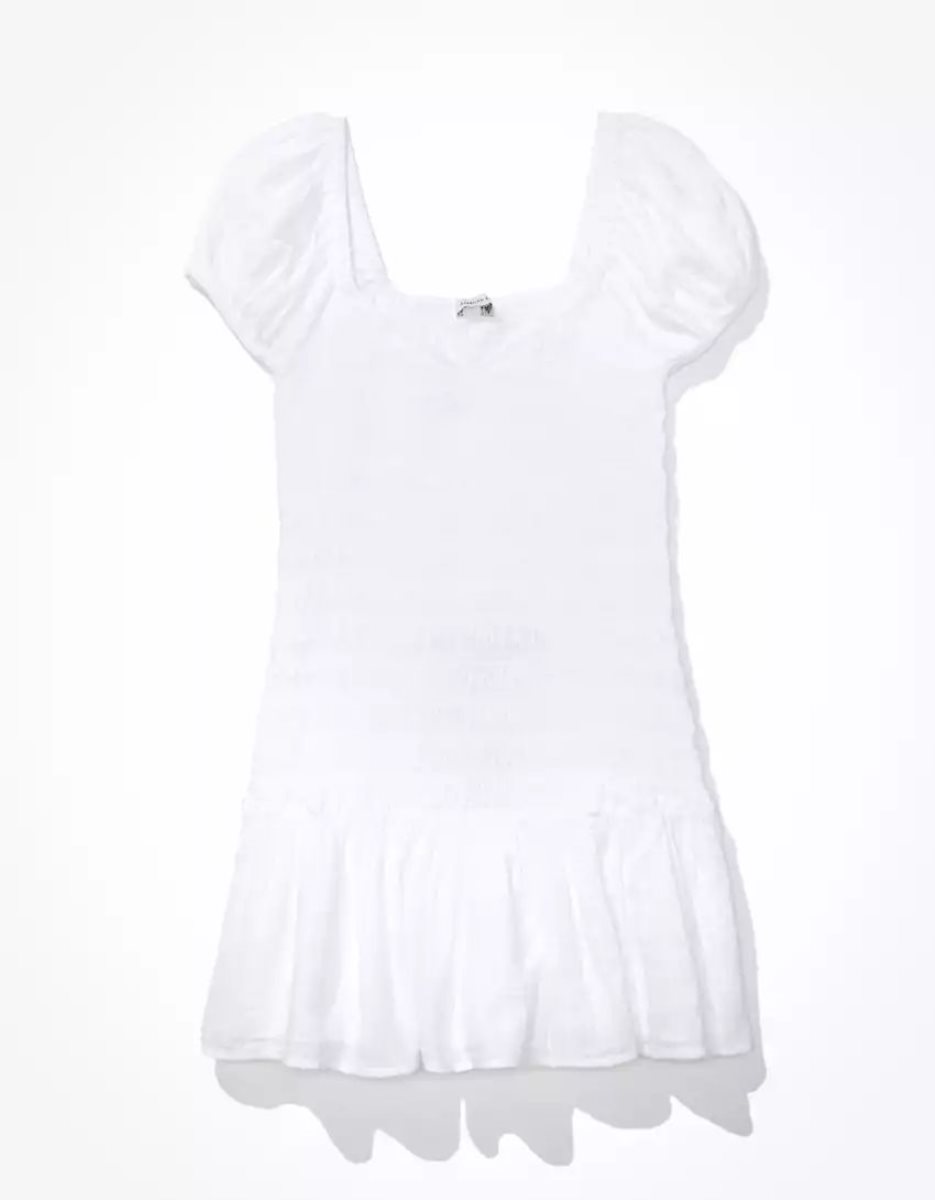 Mini Robe American Eagle AE Smocked Corta-Sleeve Blanche Femme | WWA-32972098